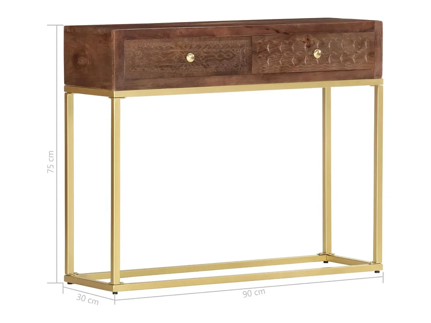 Mesa consola de madera maciza de mango 90x30x75 cm