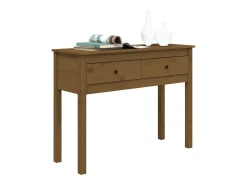 Mesa consola de madera maciza de pino marrón miel 100x35x75 cm