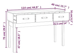 Mesa consola de madera maciza de pino gris 114x40x75 cm