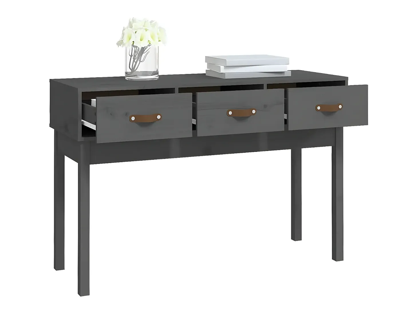 Mesa consola de madera maciza de pino gris 114x40x75 cm