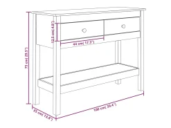 Mesa consola de madera maciza de pino blanco 100x35x75 cm