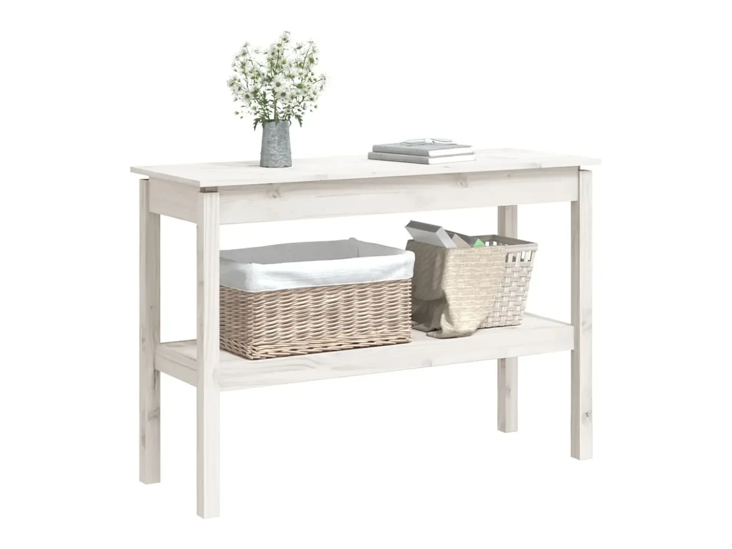 Mesa consola de madera maciza de pino blanco 110x40x75 cm ES827714