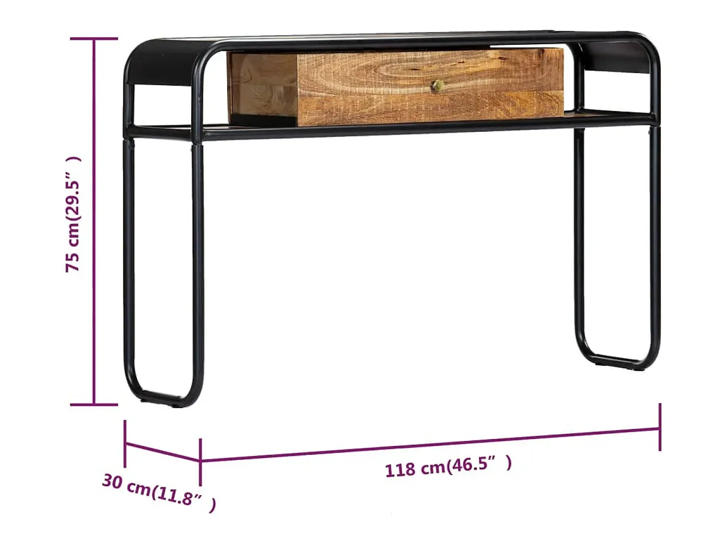 Mesa consola de madera maciza de mango 118x30x75 cm