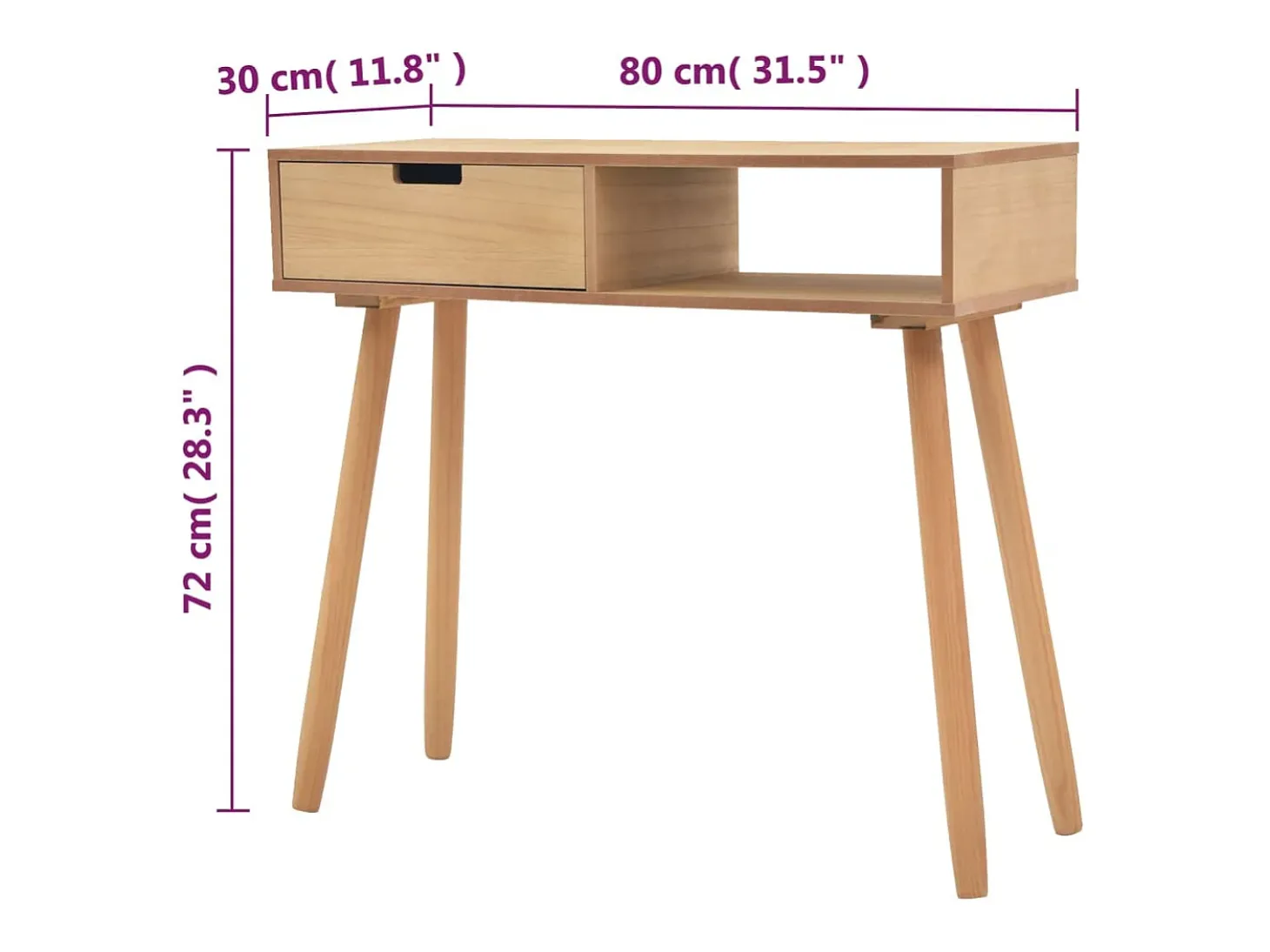Mesa consola de madera maciza de pino 80x30x72 cm marrón