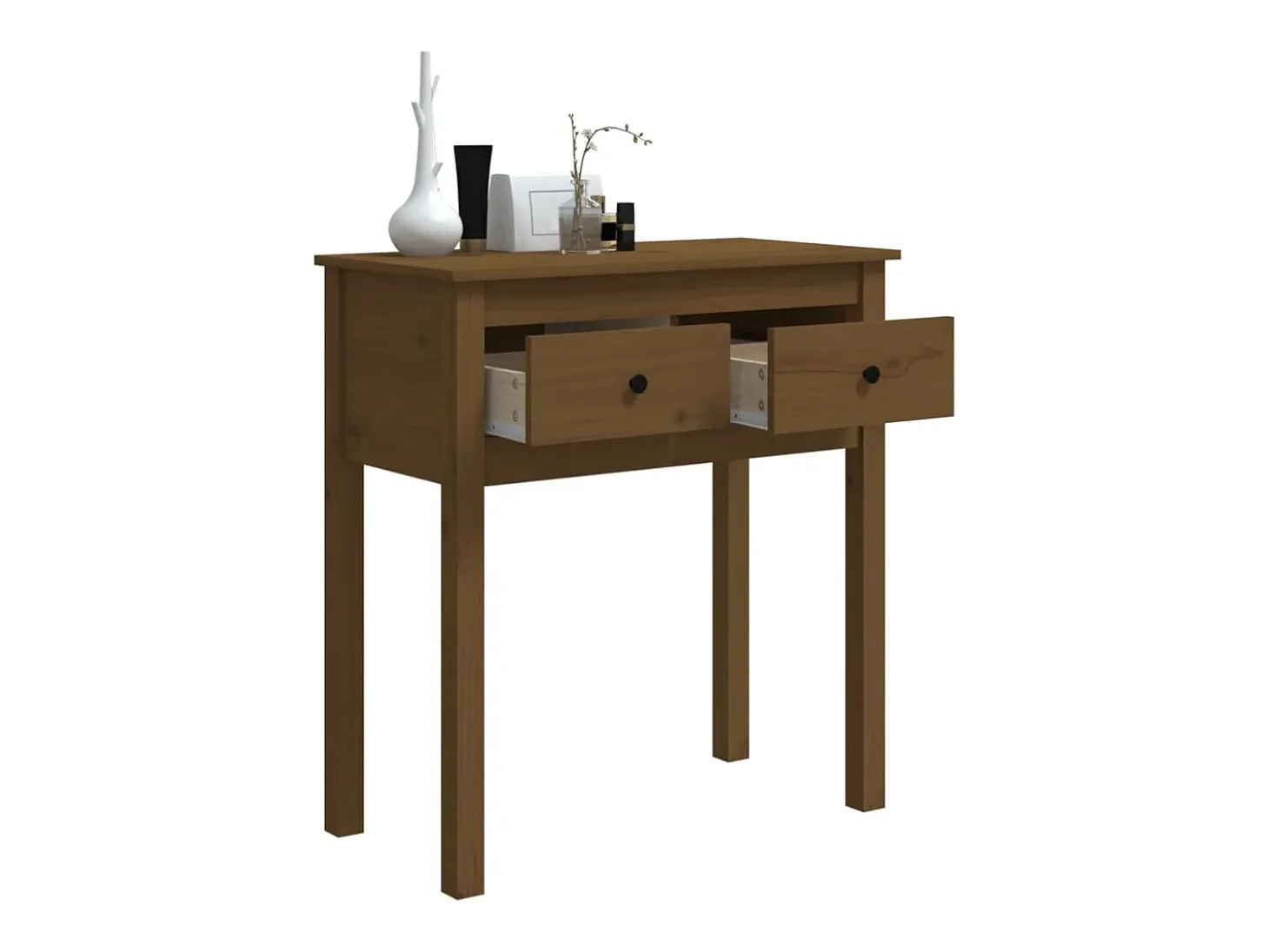 Mesa consola de madera maciza de pino marrón miel 70x35x75 cm