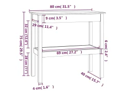 Mesa consola de madera maciza de pino blanco 80x40x75 cm