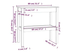 Mesa consola de madera maciza de pino blanco 80x40x75 cm