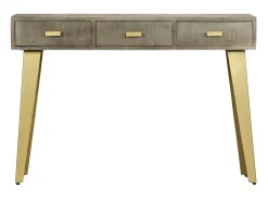 Mesa consola de madera mango maciza gris y latón 110x35x76 cm