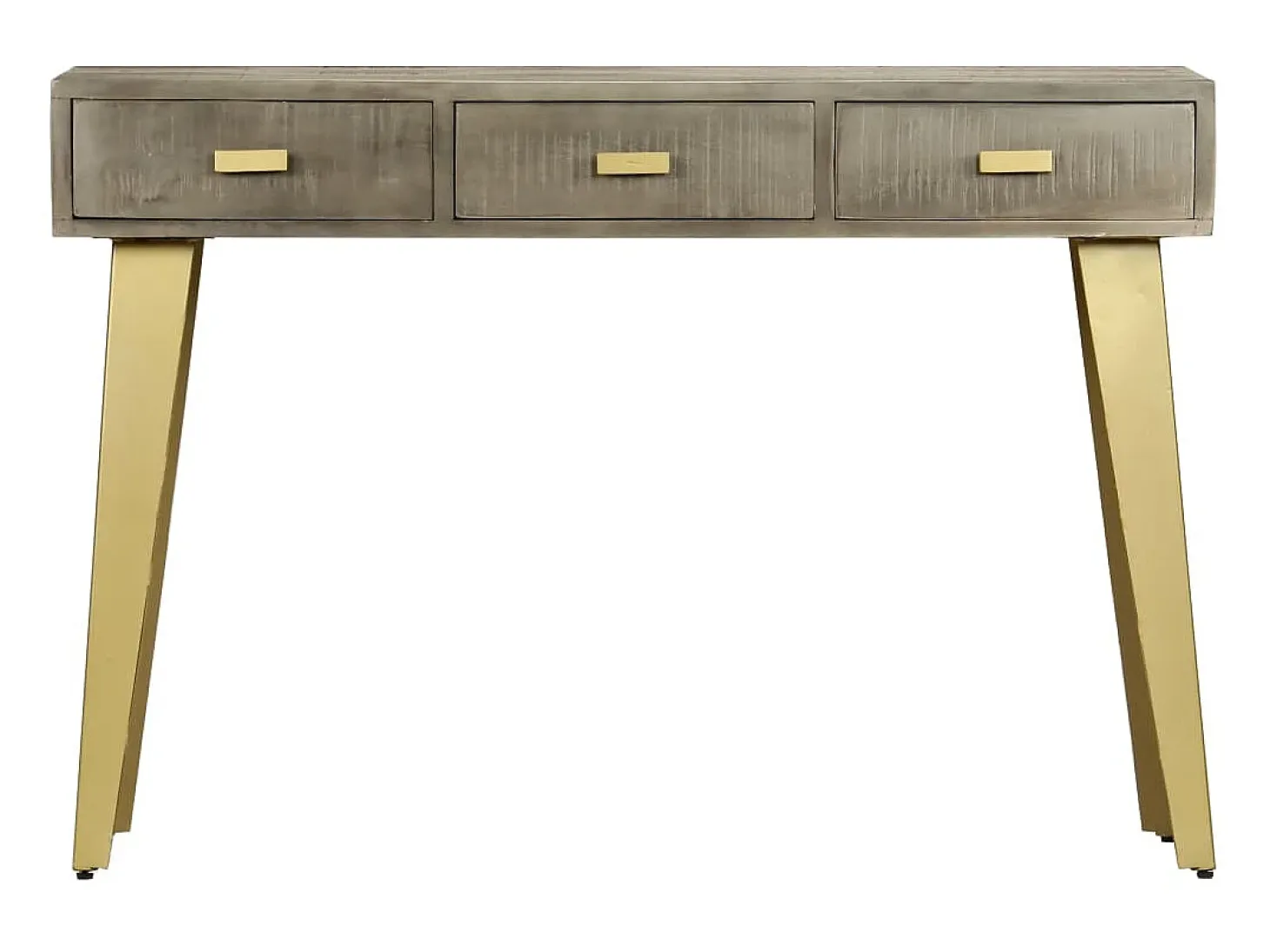 Mesa consola de madera mango maciza gris y latón 110x35x76 cm