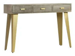 Mesa consola de madera mango maciza gris y latón 110x35x76 cm