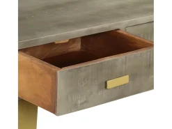 Mesa consola de madera mango maciza gris y latón 110x35x76 cm