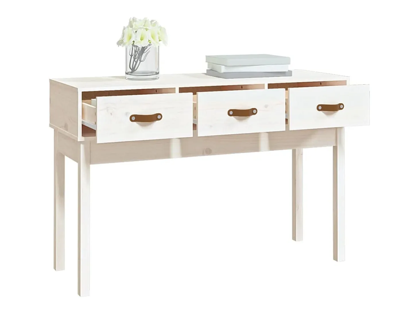 Mesa consola de madera maciza de pino blanco 114x40x75 cm