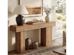 Mesa consola de madera maciza, mesa de sofá rústica de 160 cm detrás del sofá con patas artísticas