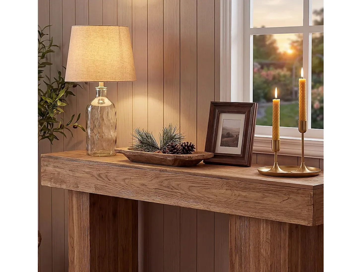 Mesa consola de madera maciza, mesa de sofá rústica de 160 cm detrás del sofá con patas artísticas