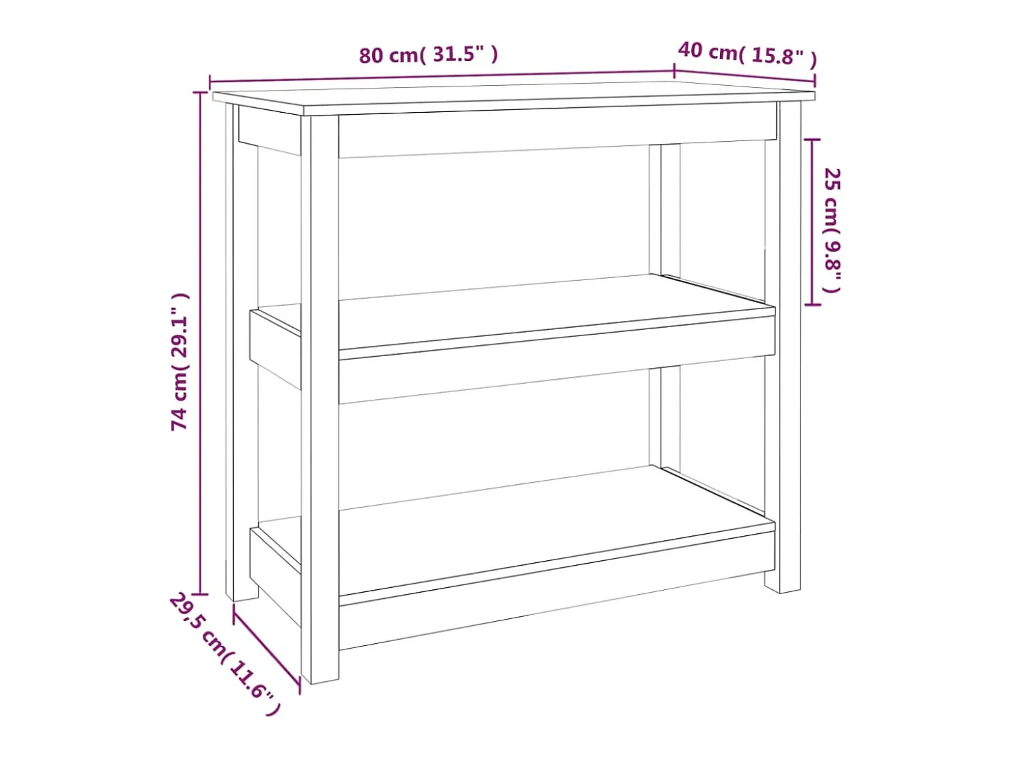 Mesa consola de madera maciza de pino blanco 80x40x74 cm
