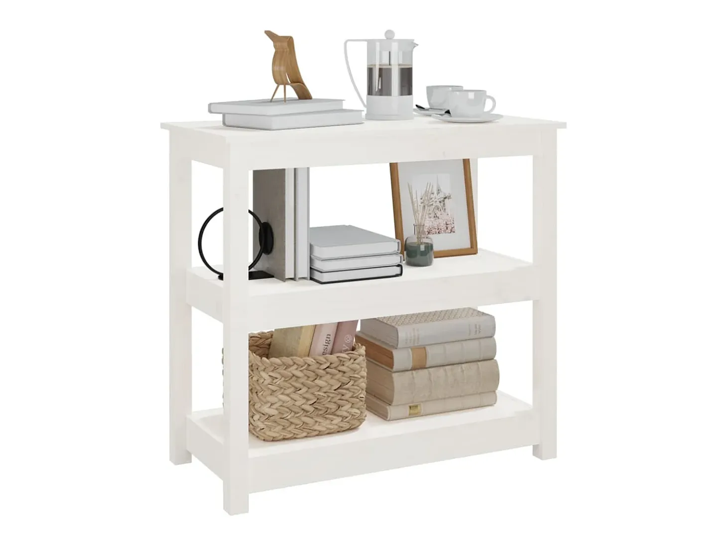 Mesa consola de madera maciza de pino blanco 80x40x74 cm