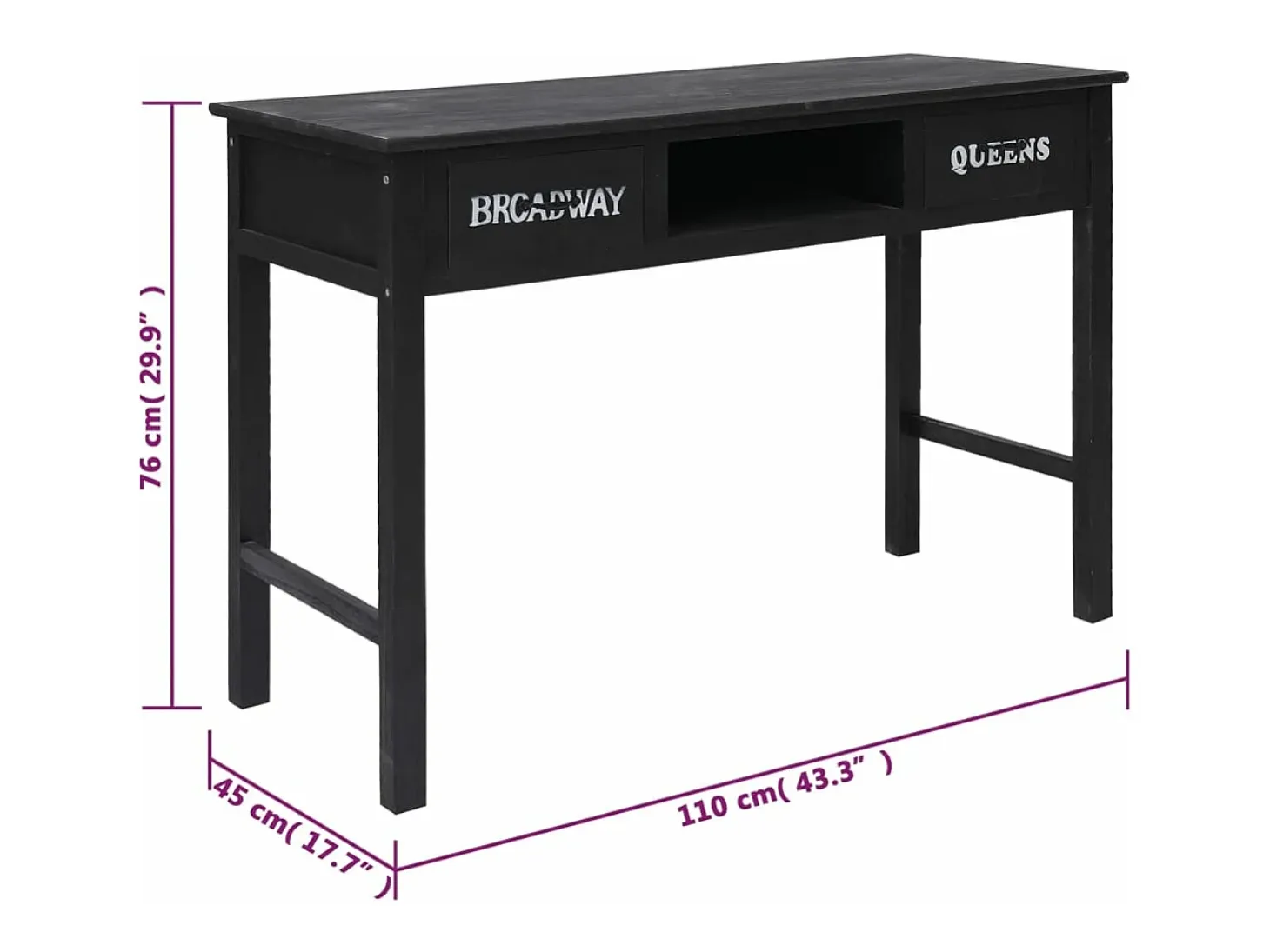 Mesa consola de madera negra 110x45x76 cm