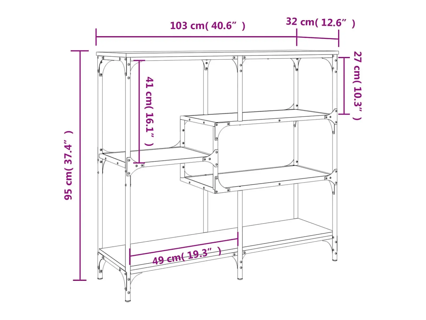 Mesa consola de roble ahumado 103x32x95 cm madera de ingeniería