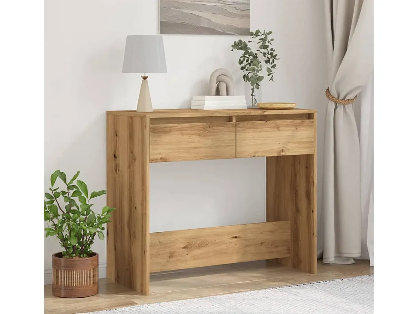 Mesa consola de roble artesanal 89x41x76,5 cm madera de ingeniería