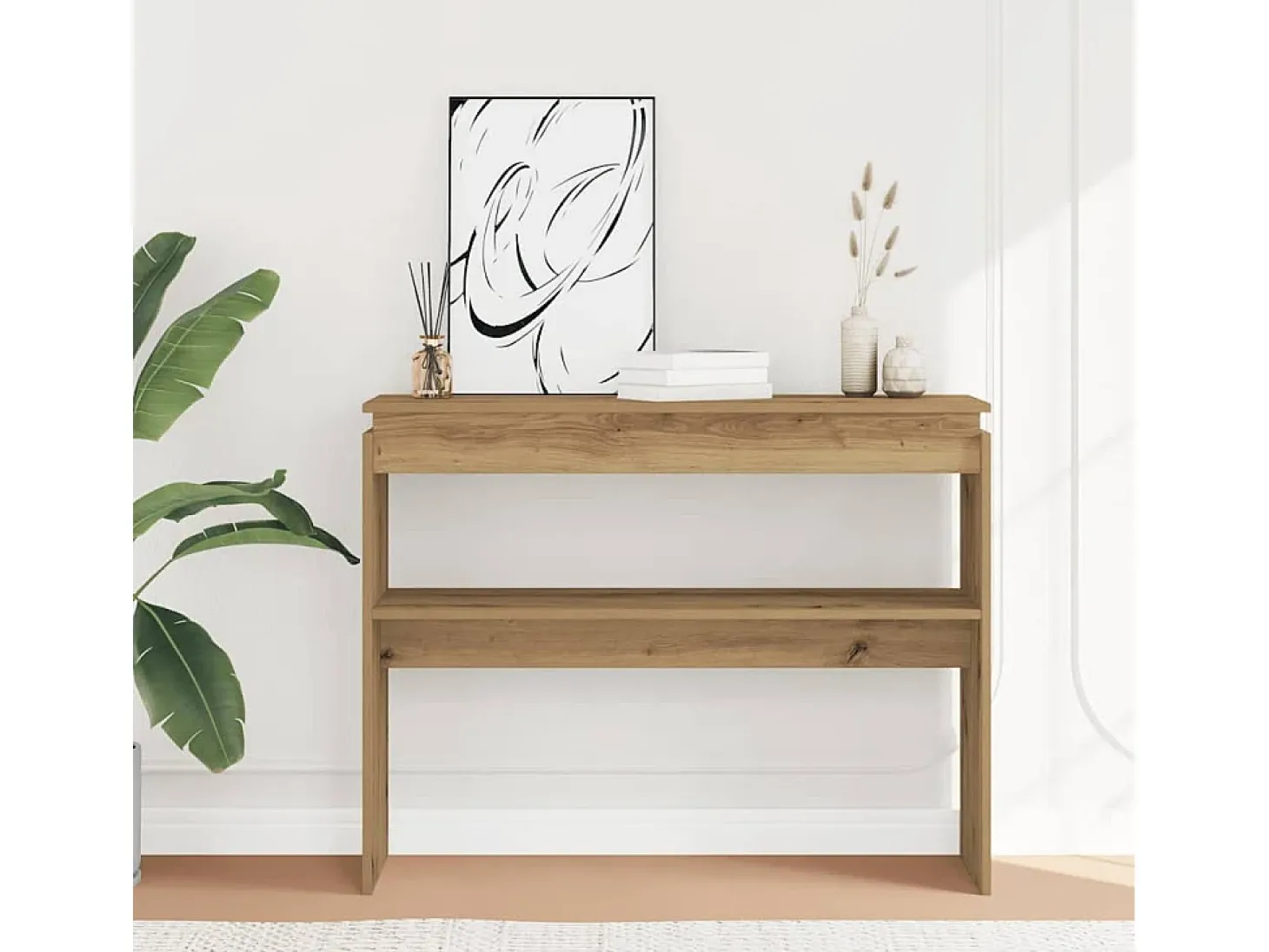 Mesa consola de roble artesanal 102x30x80 cm madera de ingeniería