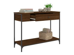 Mesa consola de roble marrón 100x34,5x75 cm madera de ingeniería