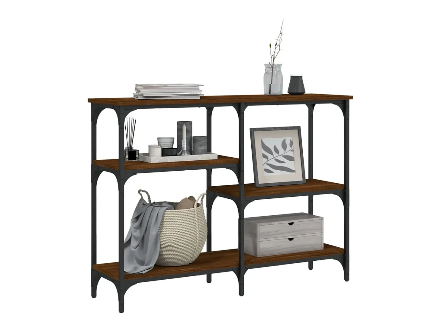 Mesa consola de roble marrón 102x29x75 cm madera de ingeniería