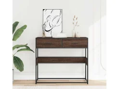 Mesa consola de roble marrón 90x35x80 cm madera de ingeniería