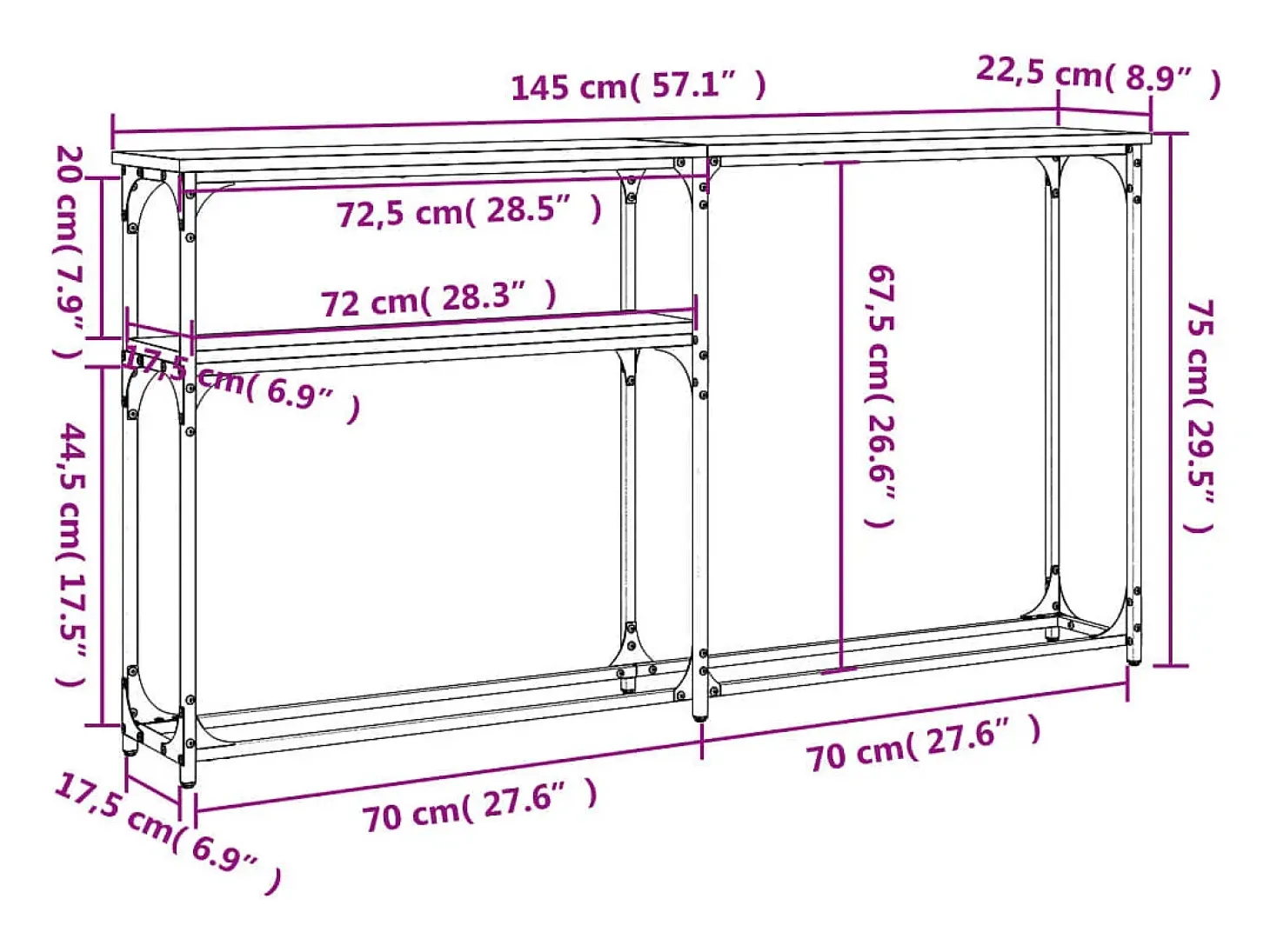 Mesa consola de roble marrón 145x22,5x75 cm madera de ingeniería