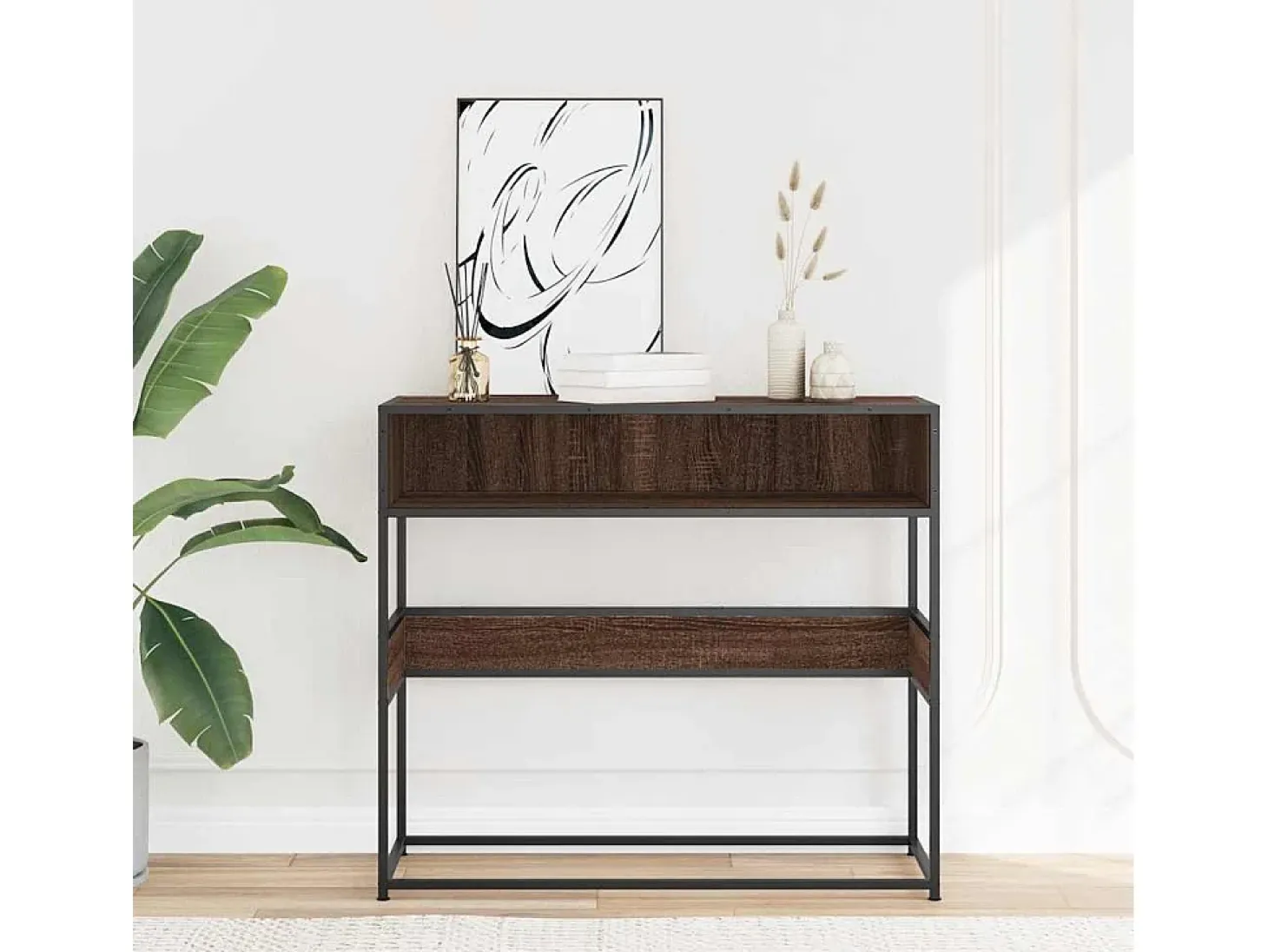 Mesa consola de roble marrón 90x35x80 cm madera de ingeniería