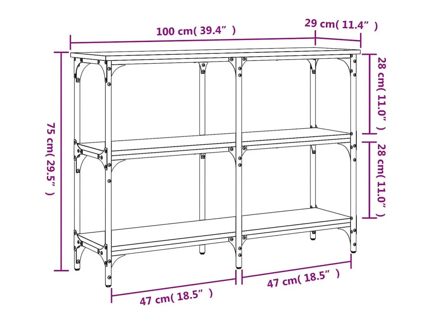 Mesa consola de roble marrón 100x29x75 cm madera de ingeniería