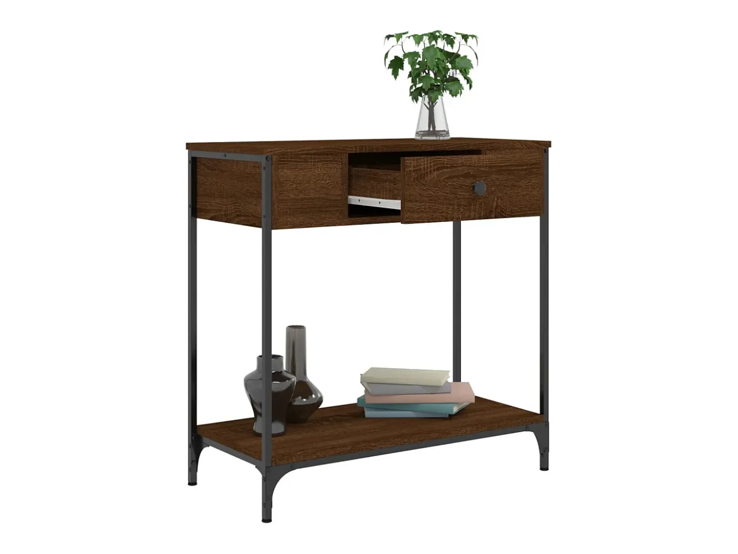 Mesa consola de roble marrón 75x34,5x75 cm madera de ingeniería