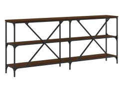 Mesa consola de roble marrón 180x30x75 madera de ingeniería y hierro