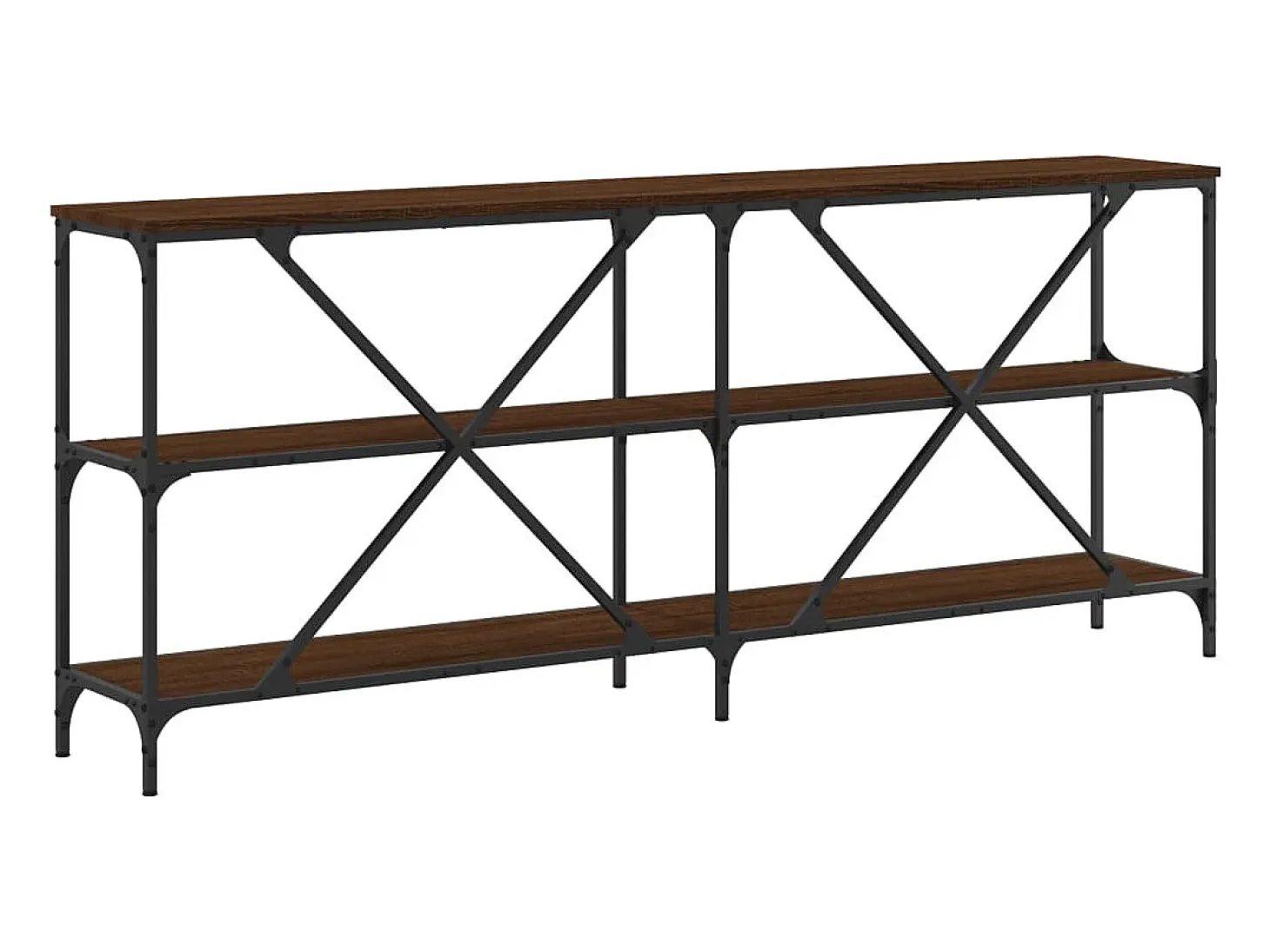 Mesa consola de roble marrón 180x30x75 madera de ingeniería y hierro