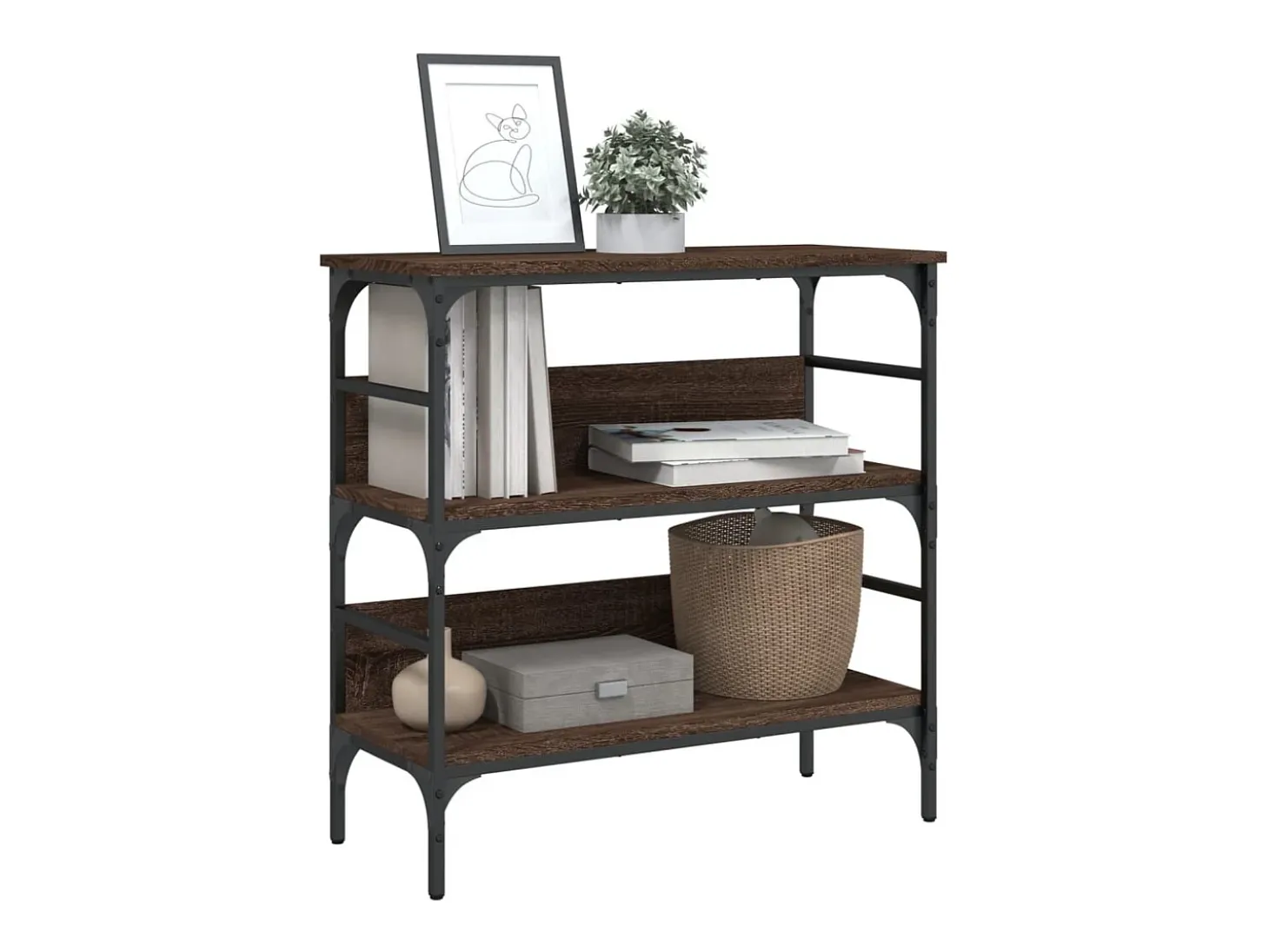 Mesa consola de roble marrón 75x32x75 cm madera de ingeniería