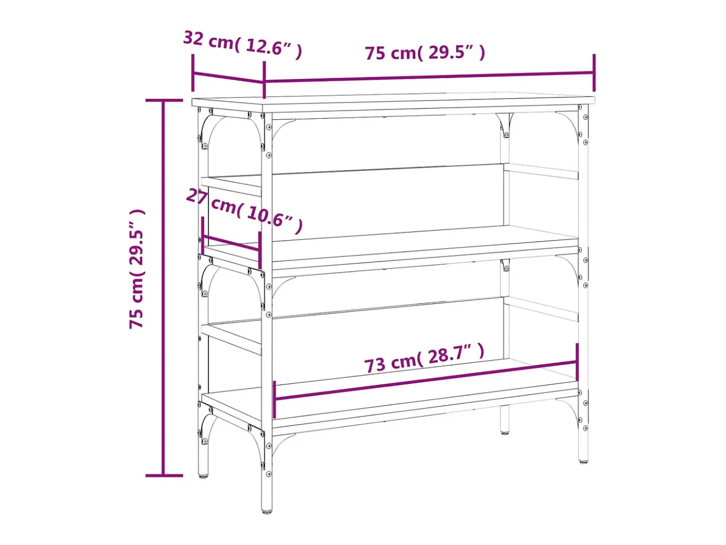 Mesa consola de roble marrón 75x32x75 cm madera de ingeniería