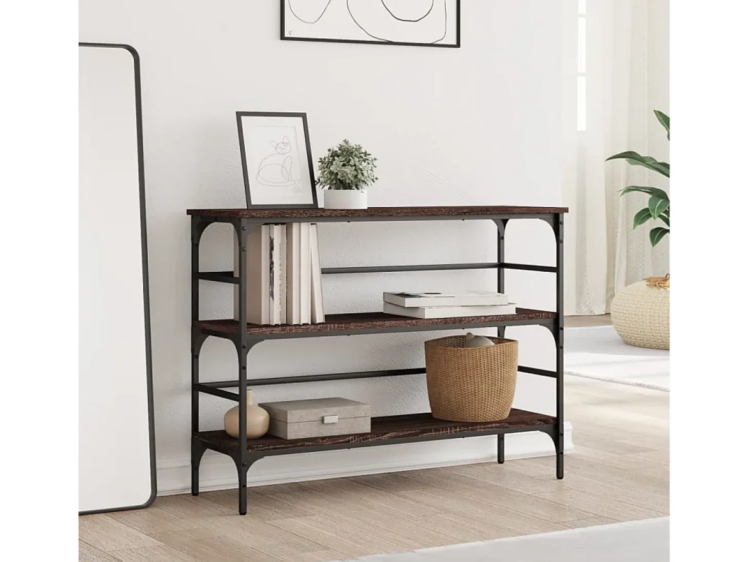 Mesa consola de roble marrón 100x32x75 cm madera de ingeniería
