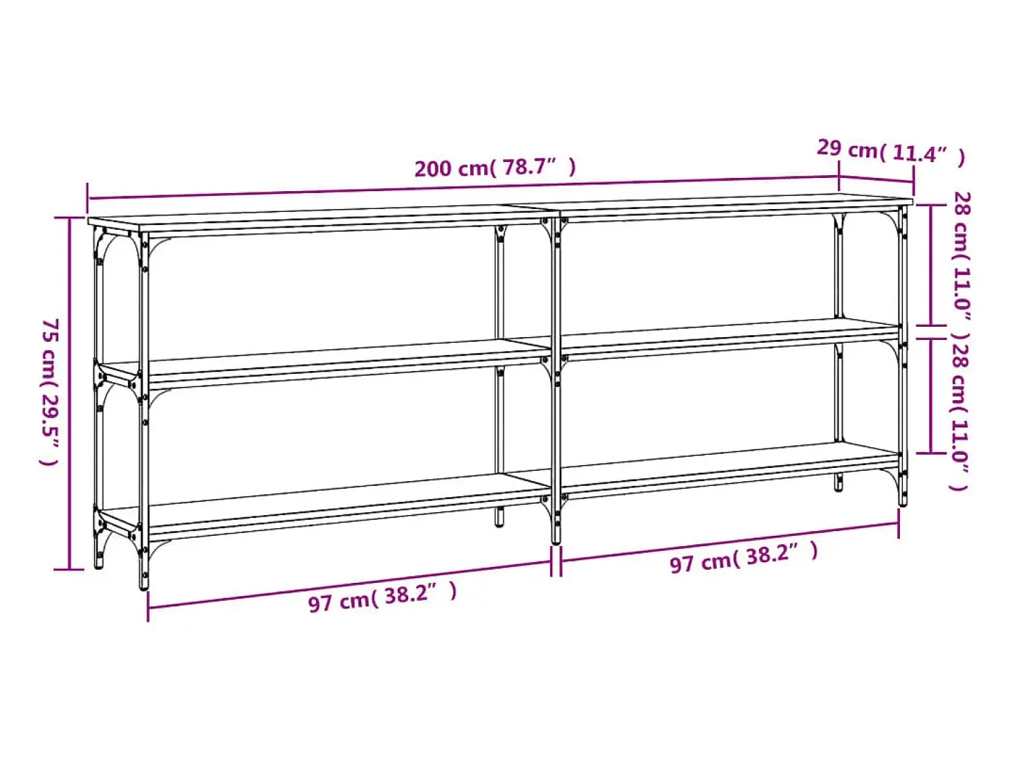 Mesa consola de roble Sonoma 200x29x75 cm madera de ingeniería