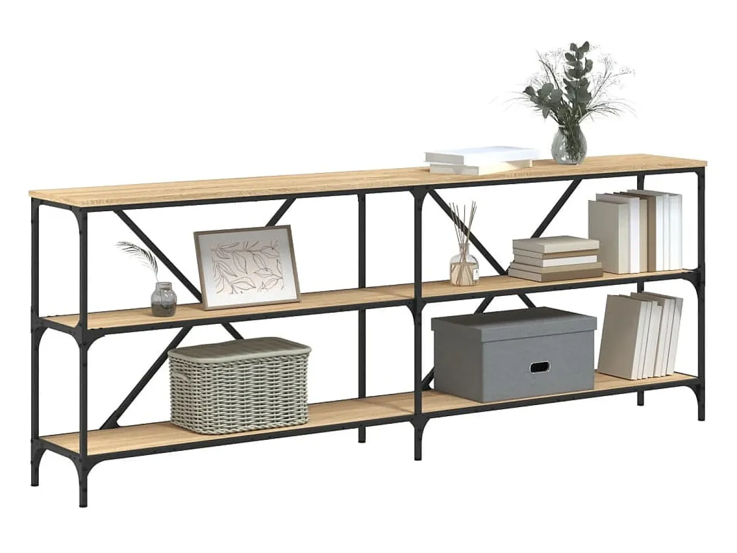 Mesa consola de roble Sonoma 200x30x75cm madera de ingeniería y hierro