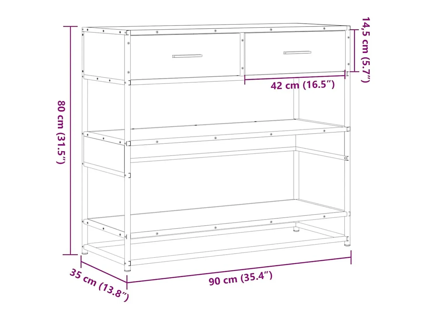 Mesa consola de roble Sonoma 90x35x80 cm madera de ingeniería