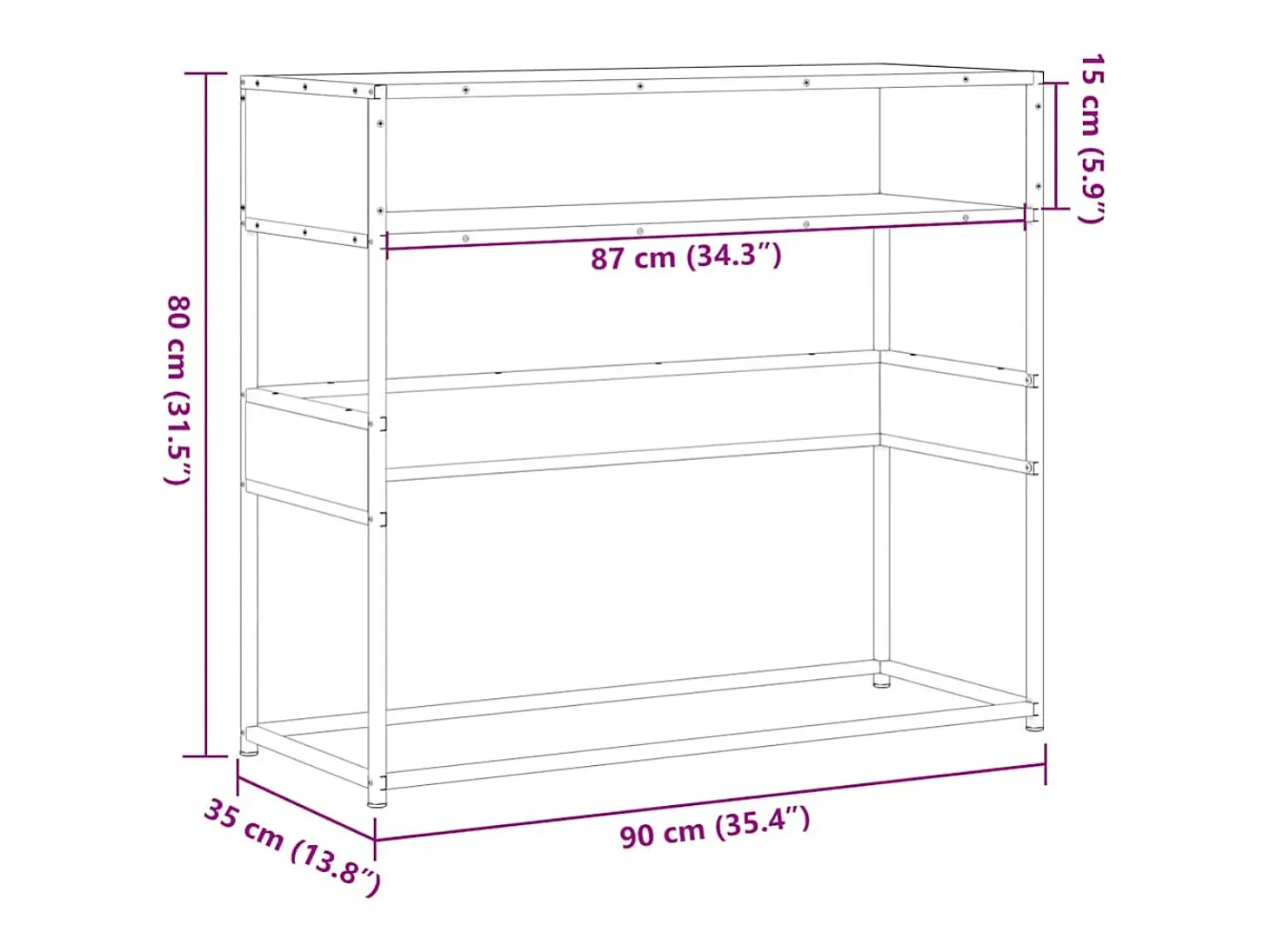 Mesa consola de roble Sonoma 90x35x80 cm madera de ingeniería