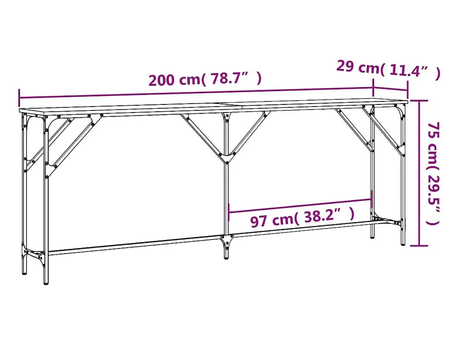 Mesa consola de roble Sonoma 200x29x75 cm madera de ingeniería