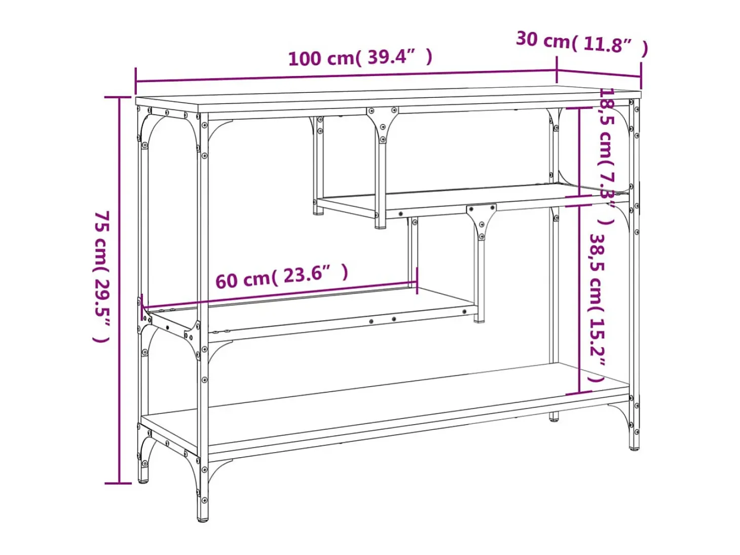 Mesa consola de roble Sonoma 100x30x75 cm madera de ingeniería