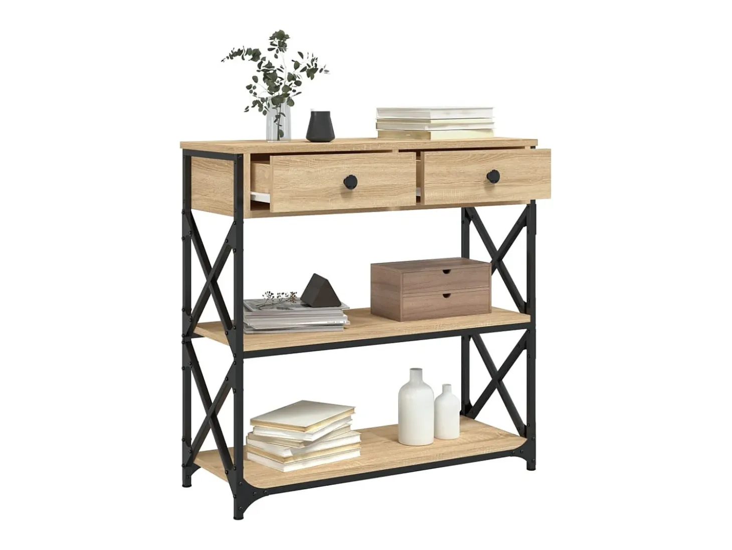 Mesa consola de roble Sonoma 75x28x75 cm madera de ingeniería