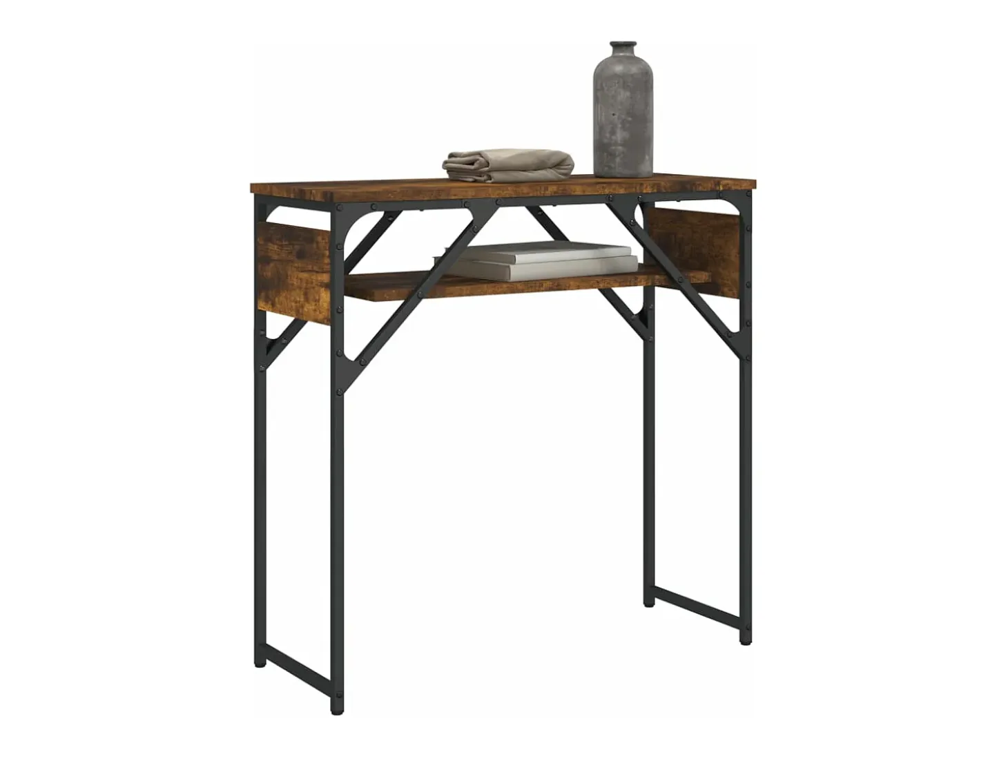 Mesa consola estante madera ingeniería roble humo 75x30x75 cm ES516636
