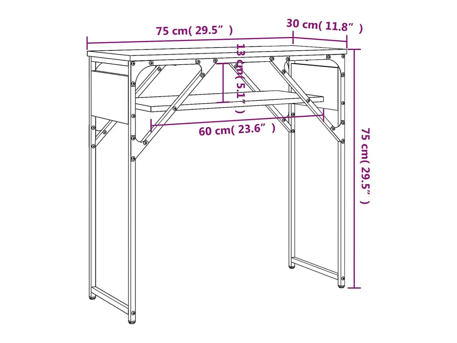 Mesa consola estante madera ingeniería roble humo 75x30x75 cm