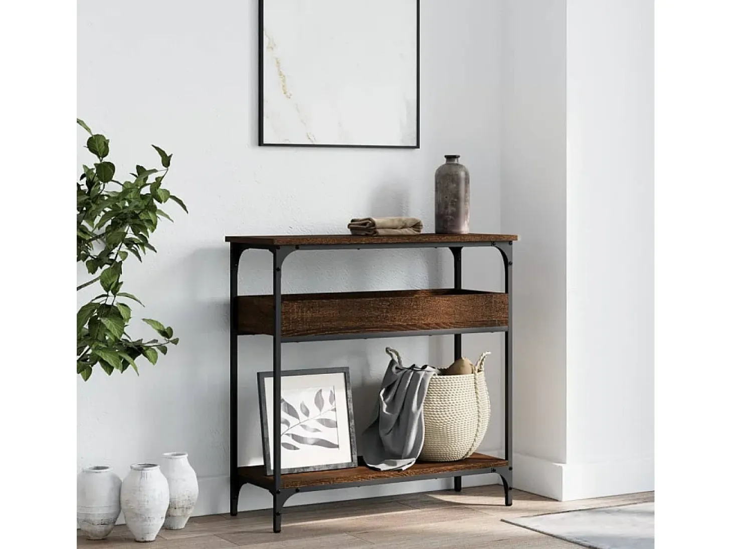 Mesa consola estante madera ingeniería marrón roble 75x29x75 cm