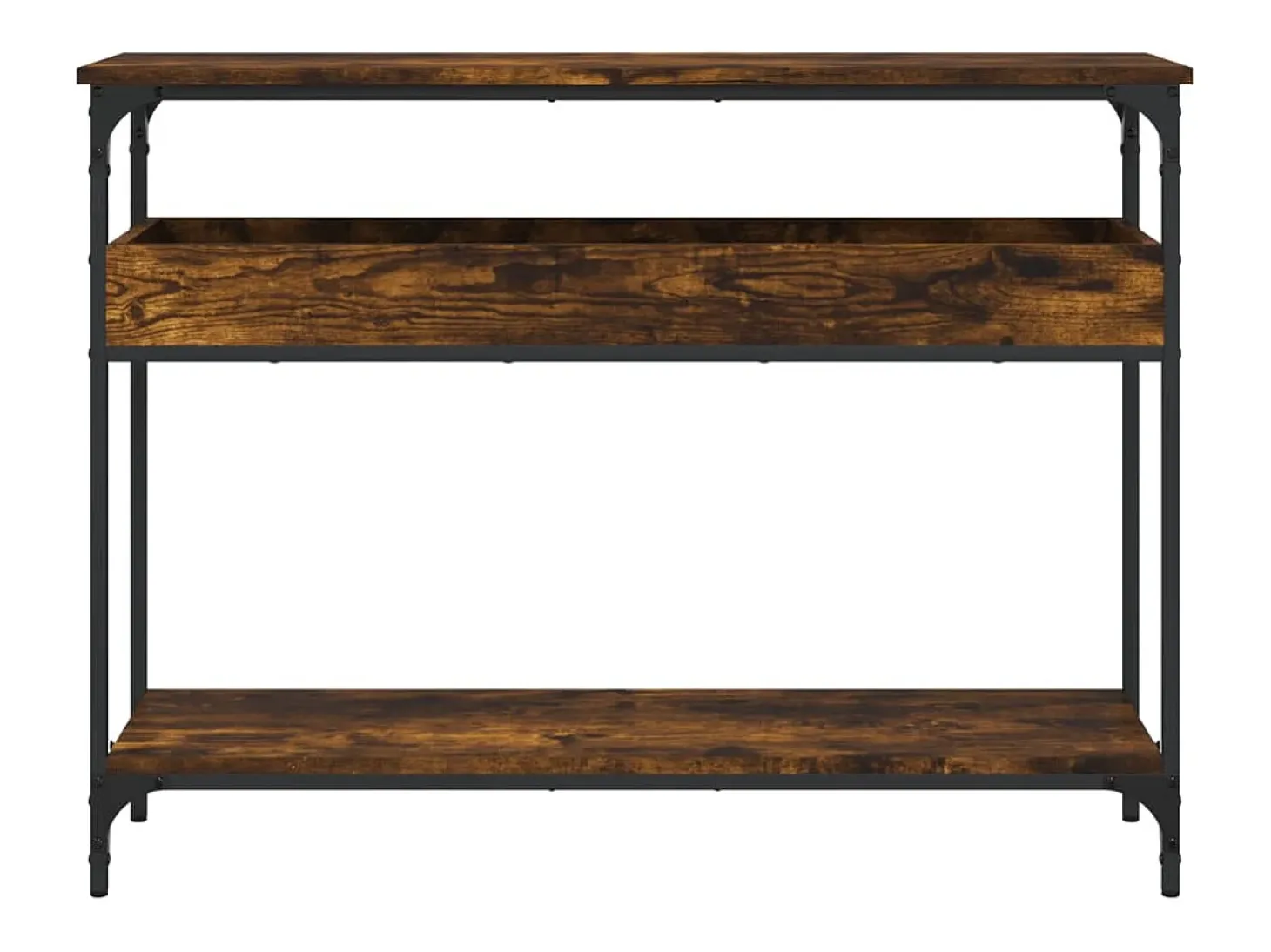 Mesa consola estante madera ingeniería roble humo 100x29x75 cm