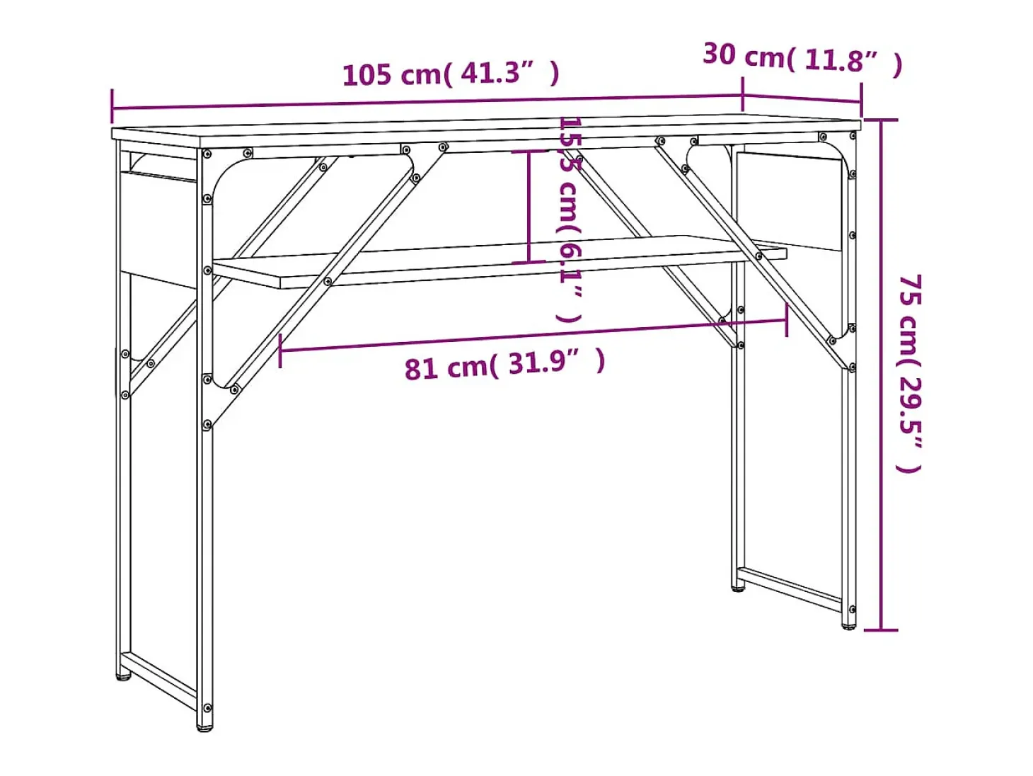 Mesa consola estante madera ingeniería roble humo 105x30x75 cm