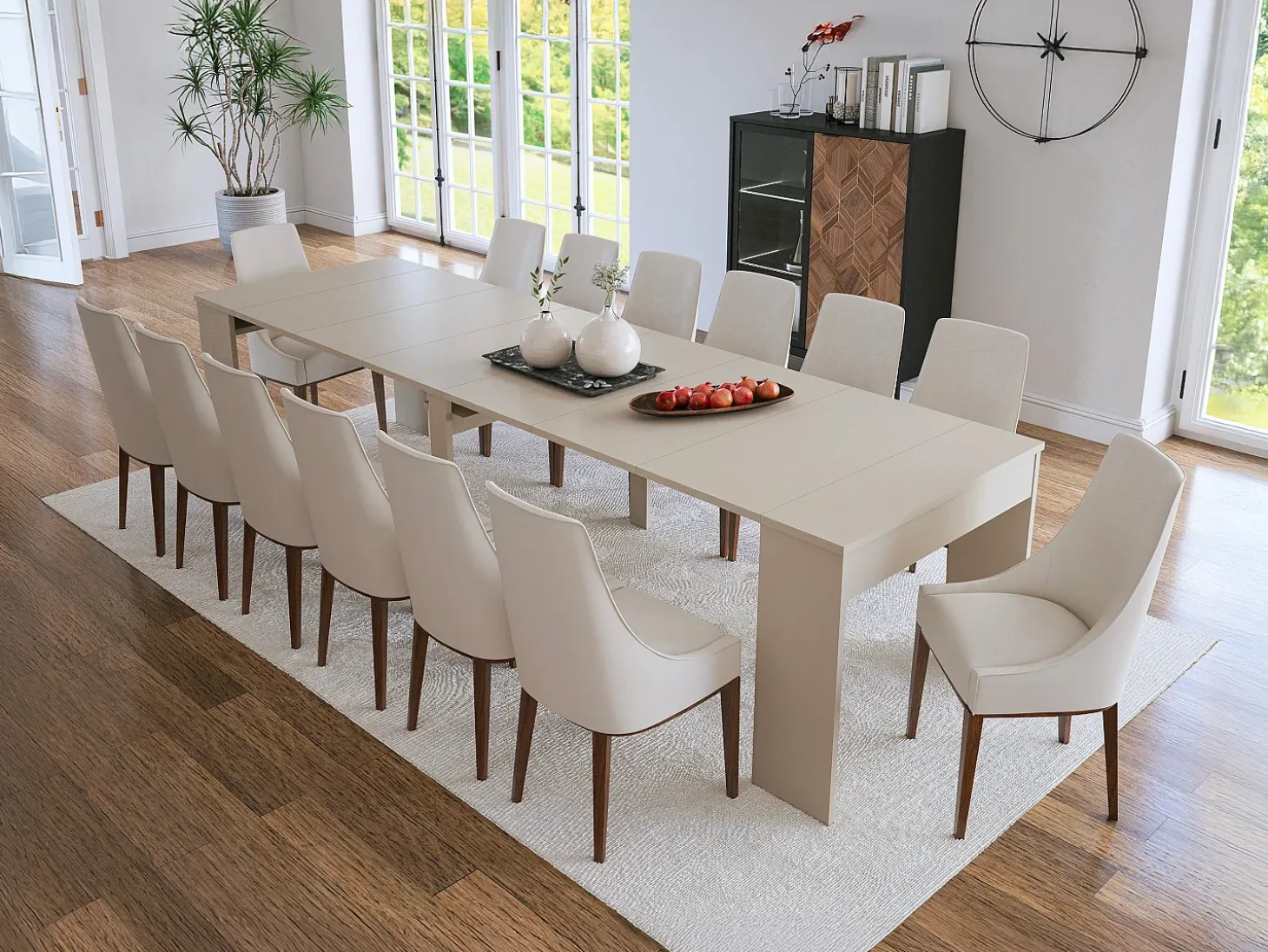Mesa consola extensible 12 cubiertos - 6 extensiones - Beige - ONEGA