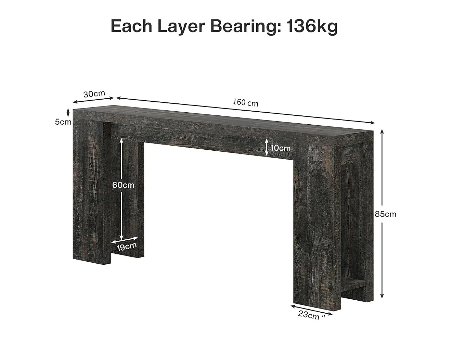 Mesa consola extra larga de 160 cm, mesa de sofá rústica detrás del sofá negra
